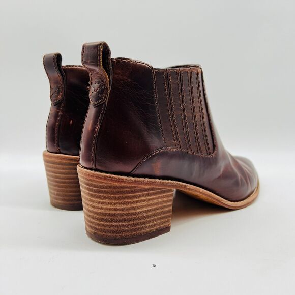 Madewell Boots Womens 8.5 Brown Leather Ankle Western Block Heel Festival Shoes - Picture 6 of 12